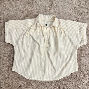 Universal Thread Shirt Women size 2XL Yellow White Striped Collar Blouse Top